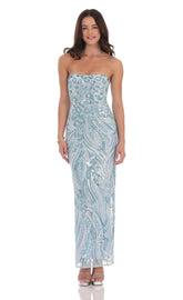 Sequin Pattern Maxi Dress in Sky Blue