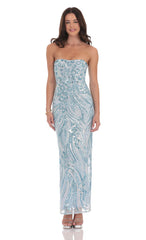 Sequin Pattern Maxi Dress in Sky Blue