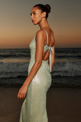 Cahya Mint Green Sequin Tie-Back Midi Dress