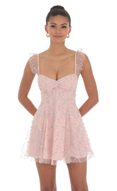 Sequin Glitter Fit and Flare Dress in Pink