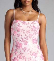 Bloom Boldly Sequin Floral Tie-Back Mini Dress