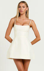 Carolina Mini Dress - Scoop Neck Panel Bodice Dress in Off White