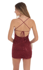 Sequin Ruffle Mini Dress in Burgundy