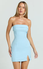Tricia Mini Dress - Strapless Foldover Neckline Dress in Pale Blue