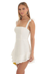 Floral Jacquard Ruffle Dress in White