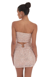 Sequin Strapless Mini Dress in Rose Gold