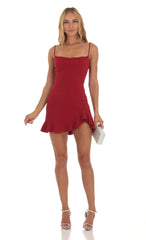 Ruffled Slit Dress in Red