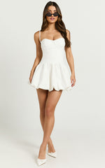 Kacey Mini Dress - Textured Drop Waist Bubble Hem Dress in Off White