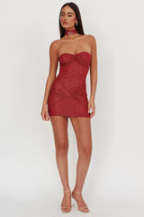 Elma Bandeau Neck Tie Mini Dress Red