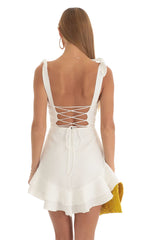 Floral Jacquard Ruffle Dress in White