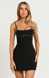 Sheryl Mini Dress - Sleeveless with Bust Detailing Dress in Black