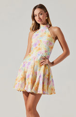 Sommar Halter Floral Mini Dress