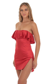 Satin Bodycon Mini Dress in Red