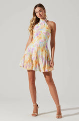 Sommar Halter Floral Mini Dress