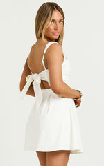 Ida Mini Dress - Wide Strap Straight Neck Bow Back Dress in White