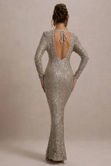 Citrine | Rose Gold Sequin Long-Sleeve Maxi Dress