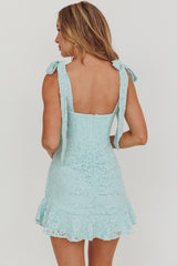Neriah Tied Shoulder Lace Mini Dress Baby Blue