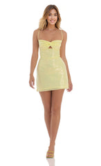 Sequin Front Twist Bodycon Dress in Yellow