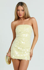 Rhonda Mini Dress Strapless Sequin Dress in Lemon