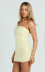 Rhonda Mini Dress Strapless Sequin Dress in Lemon