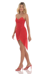 Pleated Corset Tassel Dress in Scarlett