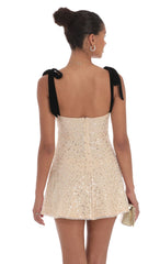 Sequin Velvet Strap Dress in Beige