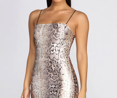 Satin Snake Print Mini Dress