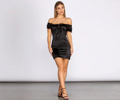 Satin Off Shoulder Mini Dress