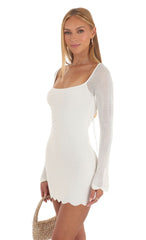 Crochet Bell Sleeve Dress in White