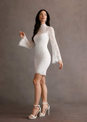 Diamond White Sheath High Neck Lace Dress