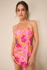 Sensational Excellence Pink Jacquard Strapless Skort Romper