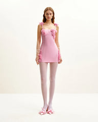 Elaina Pink Rosette Applique Mini Dress-Pink