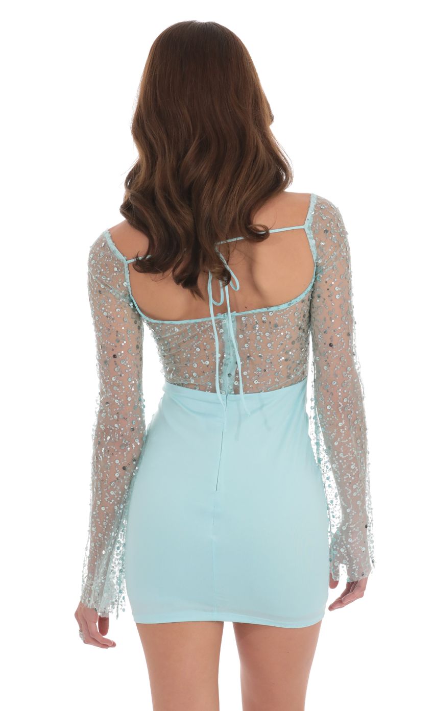 Sequin Long Sleeve Dress in Sky Blue
