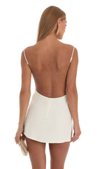 Lace Cowl Neck Dress in White