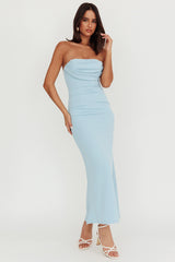 Well Versed Strapless Pleat Bust Maxi Dress Blue