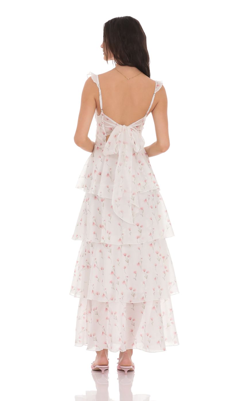 Floral Ruffle Maxi Dress in White