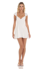 Lace Trim Cap Sleeve Dress in White