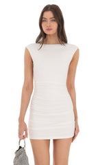 High Neck Open Back Dress in White