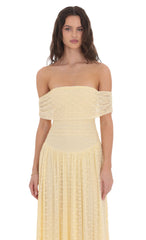 Lace Off Shoulder Maxi Dress in Yellow