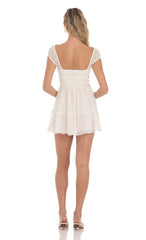 Chiffon Eyelet Cap Sleeve Dress in Cream