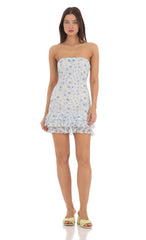 Floral Lace Strapless Bodycon Dress in White
