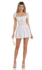 Corset Puff Sleeve Dress in White