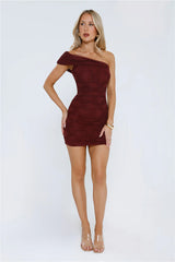 Caught In A Daze Off Shoulder Bodycon Mini Dress Wine
