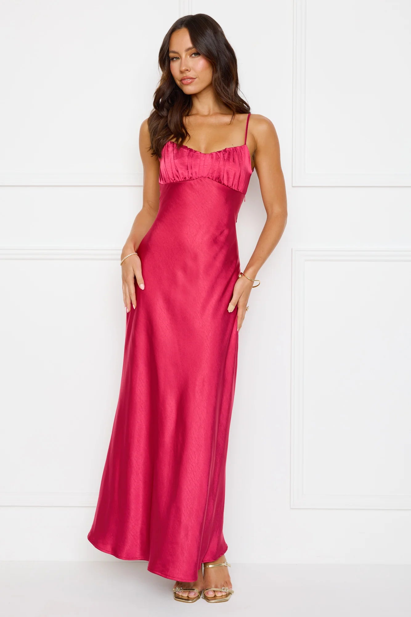 Empire Chic Satin Maxi Dress Burgundy