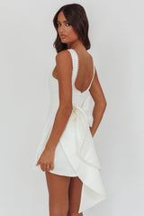 Opulent Pearl Trim Oversized Bow Mini Dress White