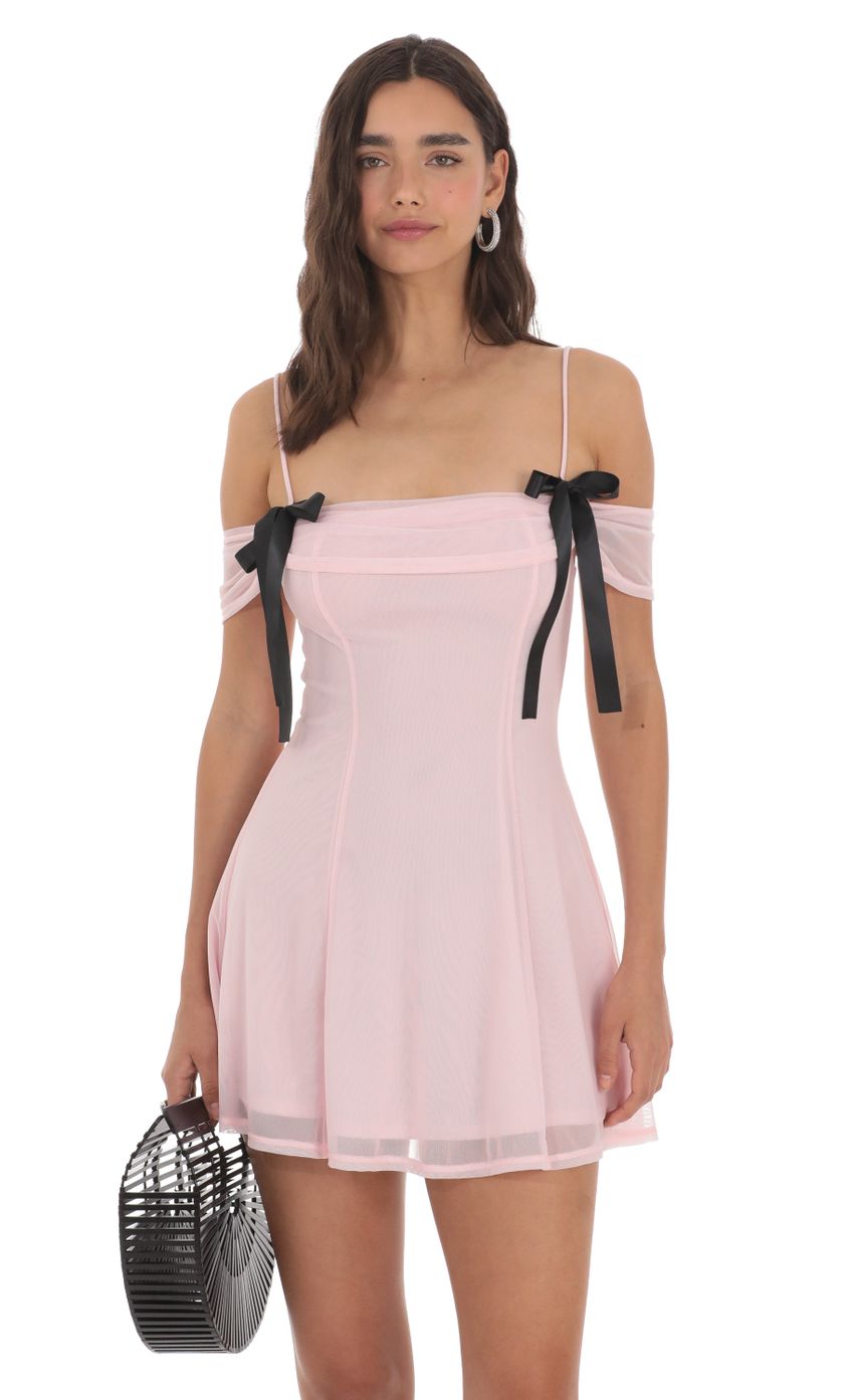 Mesh Off Shoulder Dress in Pink