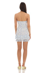 Floral Lace Strapless Bodycon Dress in White