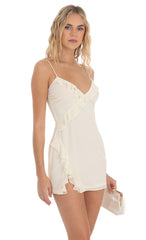 Chiffon Ruffle V-Neck Dress in Pastel Yellow