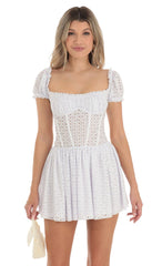Corset Puff Sleeve Dress in White