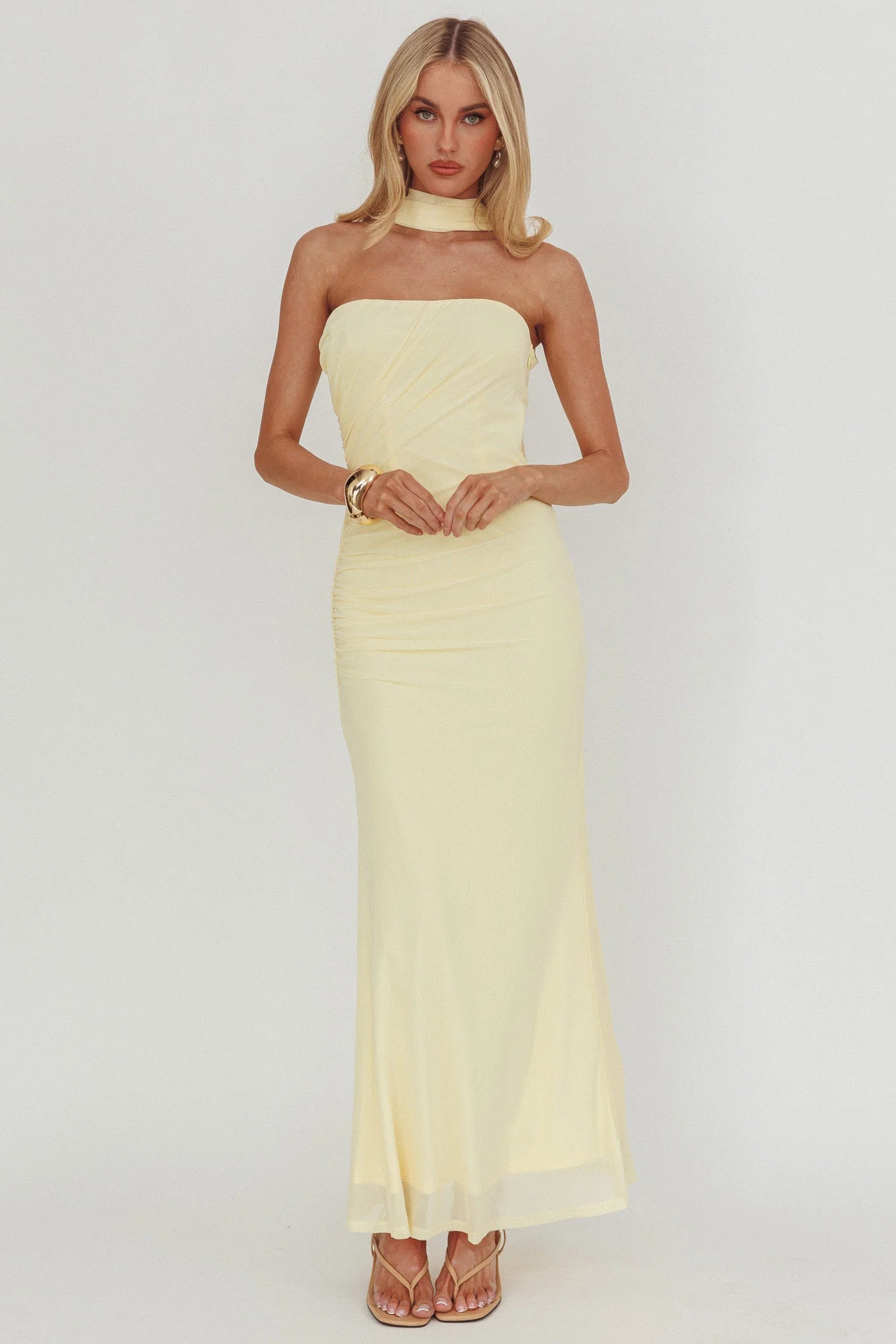 Truth Be Told Reverse Halter Maxi Dress Butter
